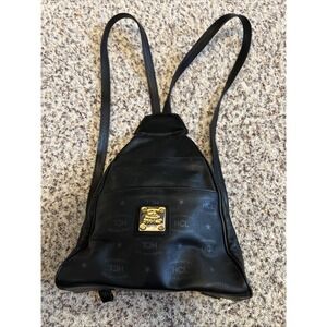 HCL Signature  Black Leather Zip Pocket Backpack Vintage Bag Made in Germany